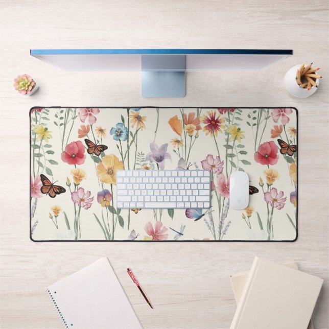 Watercolor Wildflowers Spring Summer Meadow   Desk Mat (Office 1)
