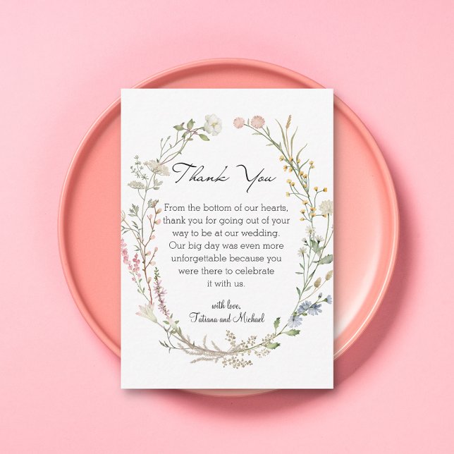 watercolor wildflowers stylish wedding thank you card (Creator Uploaded)
