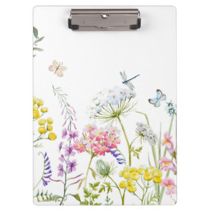 Watercolor Wildflowers Summer Meadow Floral  Clipboard