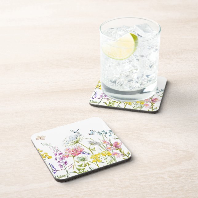 Watercolor Wildflowers Summer Meadow Floral  Coaster (Right Side)