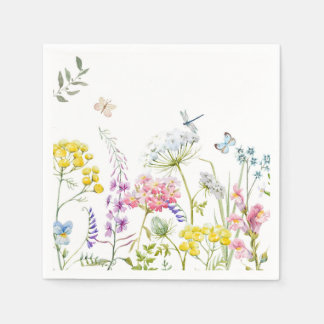 Watercolor Wildflowers Summer Meadow Floral   Napkin