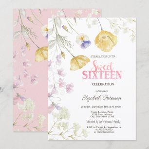 Watercolor Wildflowers Sweet 16 Invitation