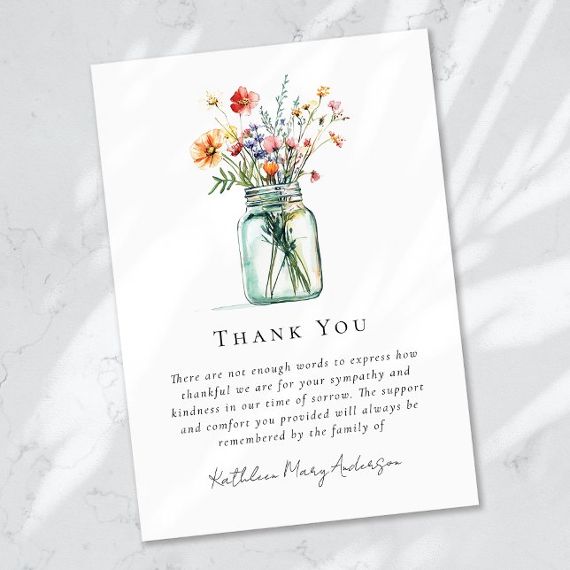 Watercolor Wildflowers Sympathy Funeral  Thank You Card (Creator Uploaded)