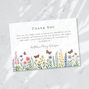 Watercolor Wildflowers Sympathy Funeral  Thank You Card