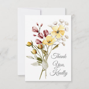 Watercolor Wildflowers Thank You Kindly Flat Card