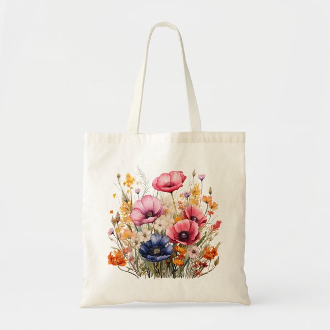 Watercolor Wildflowers Tote Bag (Front)