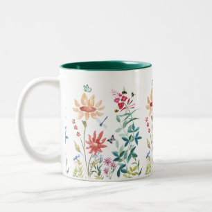 Watercolor Wildflowers Two-Tone Coffee Mug