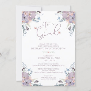 Watercolor Wildflowers Violet Girl Baby Shower Invitation