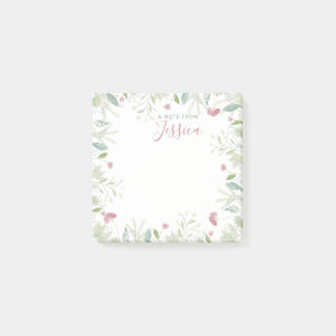 Watercolor Wildflowers w/ Custom Name Personalised Post-it Notes