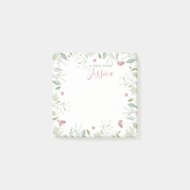 Watercolor Wildflowers w/ Custom Name Personalised Post-it Notes (Front)