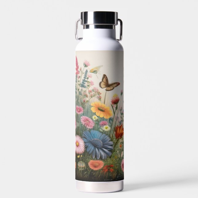 Watercolor Wildflowers Water Bottle (Front)