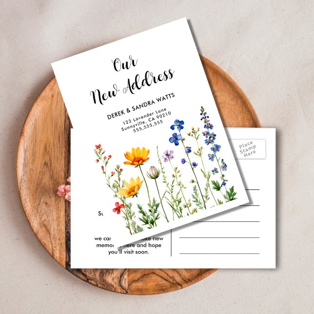 Watercolor Wildflowers | We’ve Moved Change of  Announcement Postcard (Creator Uploaded)
