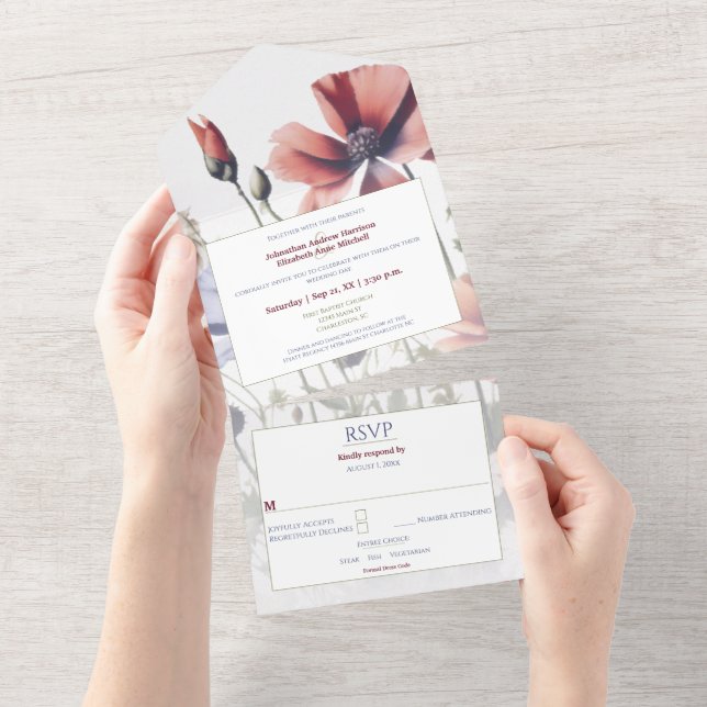 Watercolor Wildflowers Wedding All In One Invitation (Tearaway)