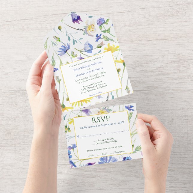 Watercolor Wildflowers Wedding All In One Invitation (Tearaway)