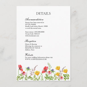 Watercolor Wildflowers Wedding details  Enclosure Card