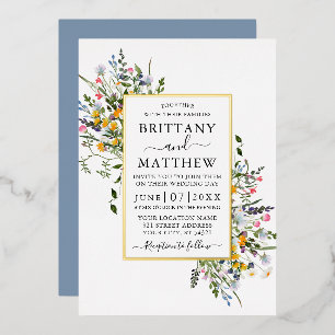 Watercolor Wildflowers Wedding Dusty Blue Gold