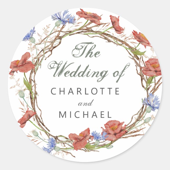 Watercolor wildflowers Wedding Envelope Seal (Front)