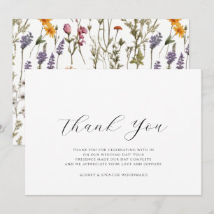 Watercolor wildflowers Wedding Flat Thank You Card