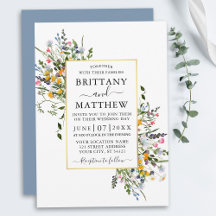 Watercolor Wildflowers Wedding Gold Dusty Blue