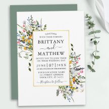 Watercolor Wildflowers Wedding Gold Sage Green