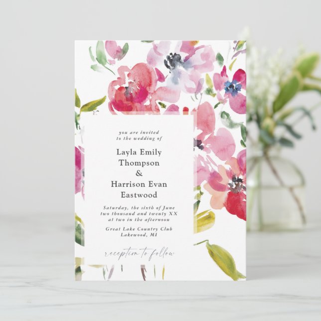 Watercolor Wildflowers Wedding Invitation (Standing Front)