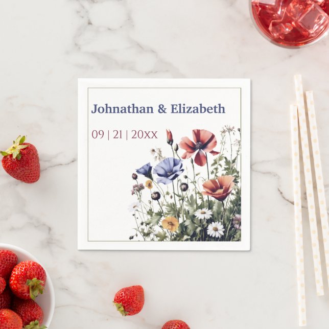 Watercolor Wildflowers Wedding Napkin (Insitu)