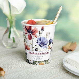 Watercolor Wildflowers Wedding Paper Cups