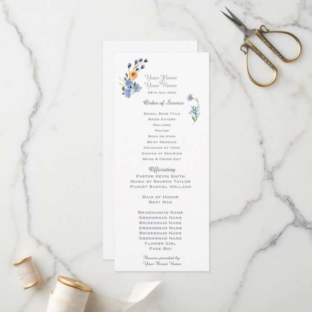 Watercolor Wildflowers Wedding Program Programme (Front/Back In Situ)