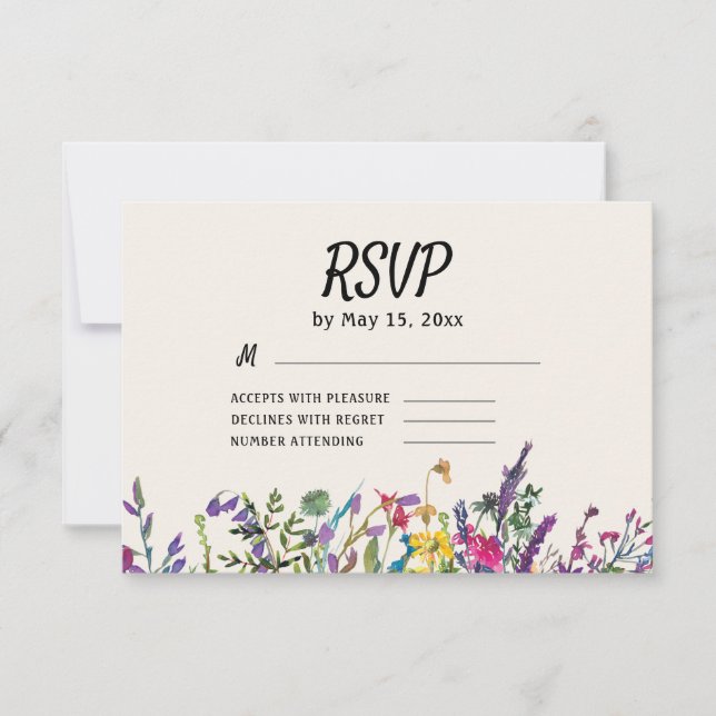 Watercolor Wildflowers Wedding RSVP Card (Front)