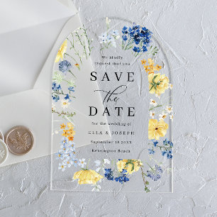 Watercolor Wildflowers Wedding Save The Date Acrylic Invitations