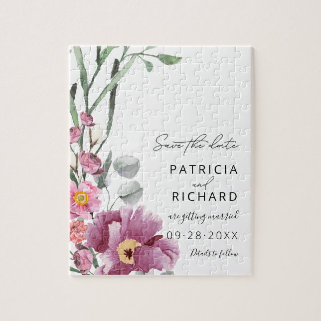 Watercolor Wildflowers Wedding Save The Date Jigsaw Puzzle (Vertical)