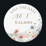Watercolor Wildflowers Wedding Save the Date Magnet<br><div class="desc">A pretty pink,  dusty blue watercolor wildflower themed wedding save the date reminder magnet with a whimsical elegant with bride and groom's initials and wedding date.</div>