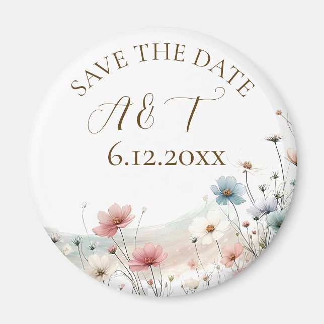 Watercolor Wildflowers Wedding Save the Date Magnet (Front)