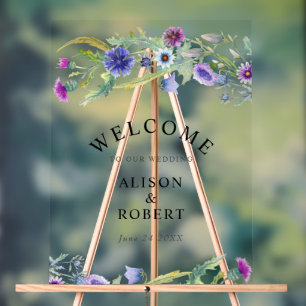 Watercolor wildflowers wedding welcome acrylic sign