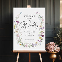 Watercolor wildflowers wedding welcome sign