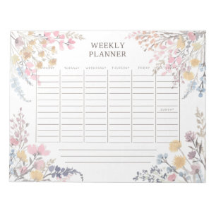 Watercolor Wildflowers weekly planner Notepad