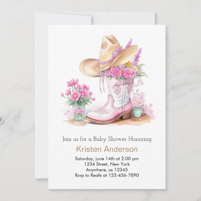 Watercolor Wildflowers Western Baby Shower Invitation (Front)