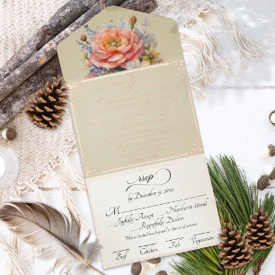 Watercolor Wildflowers - Wheat All In One Invitation