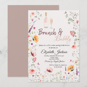 Watercolor Wildflowers Wine Bridal Shower Invitation