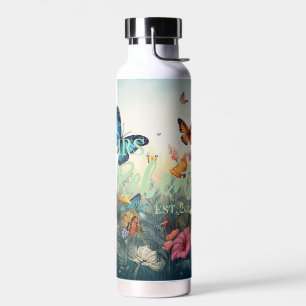 Watercolor Wildflowers with Personalised Name Water Bottle