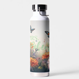 Watercolor Wildflowers with Personalised Name Water Bottle
