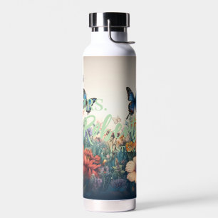 Watercolor Wildflowers with Personalised Name Water Bottle