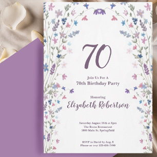 Watercolor Wildflowers Women's 70th Birthday Invitation