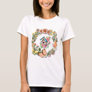 Watercolor Wildflowers Wreath with Butterflies T-Shirt
