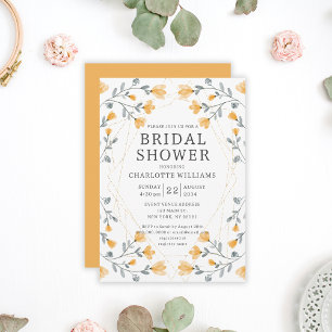 Watercolor Wildflowers Yellow Bridal Shower Invitation