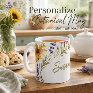 Watercolor Wildflowers Yellow Sunflower Botanical Coffee Mug
