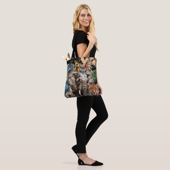 Watercolor Wildlife Collage Tote Bag (On Model)