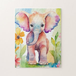 Watercolor Wildlife Elephant Jigsaw Puzzle