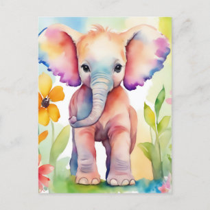 Watercolor Wildlife Elephant Postcard