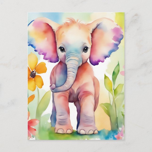 Watercolor Wildlife Elephant Postcard (Front)